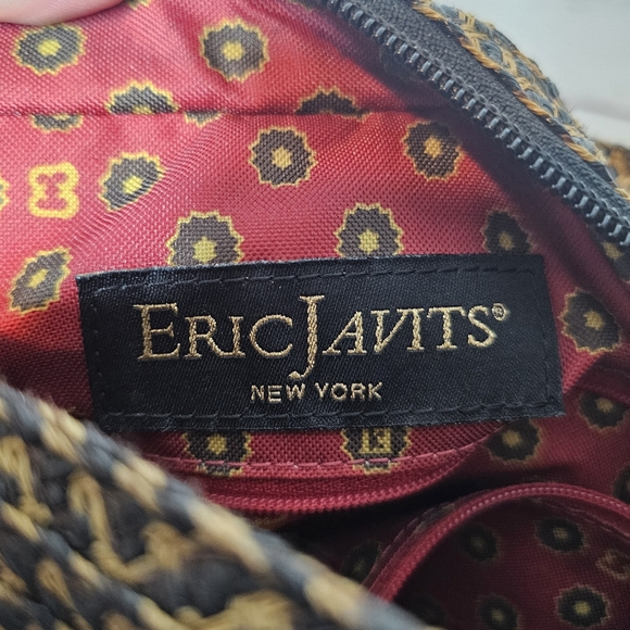 Eric Javits Brown and Black Signature Pattern Rafia Handbag - Picture 11 of 16
